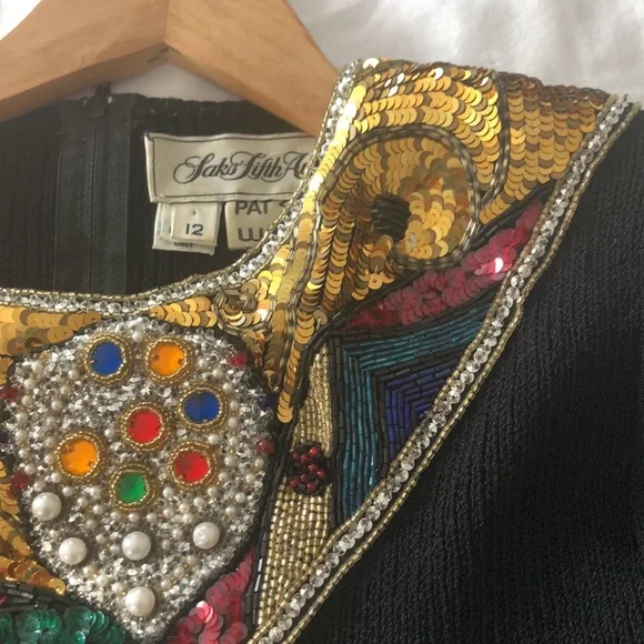 80s Saks Fifth Avenue Pat Sandler for Wellmore Sequin Beaded Dress M - Picture 12 of 16